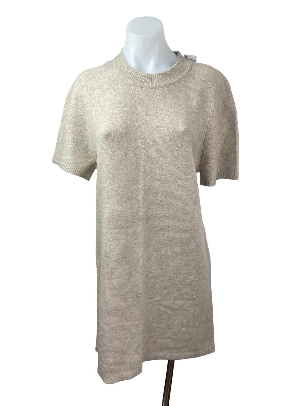 NEW Abercrombie & Fitch Beige Wool Knit Short Sleeve Mini Sweater Dress Size M
